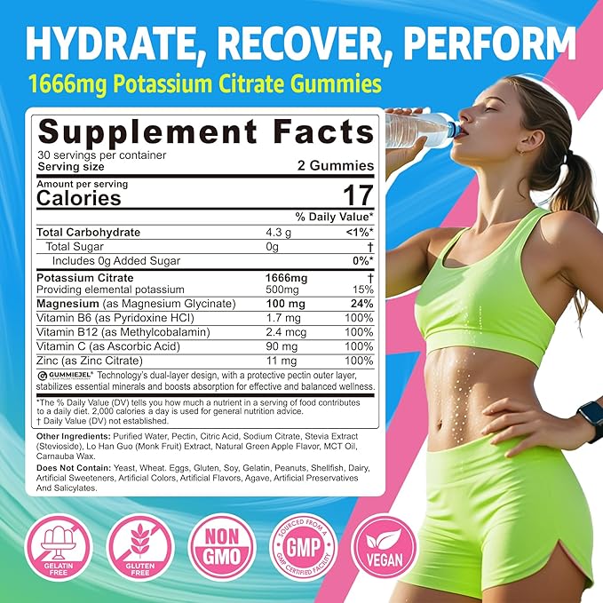 LILICARE Vegan Omega3 Gummies Potassium Citrate Gummies 1666mg for Adults 2 Pack