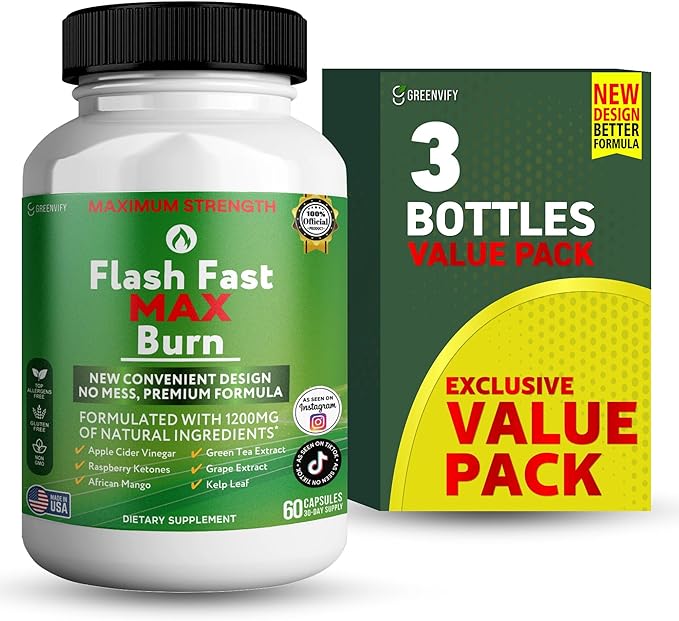 Flash Fast Max Burn Dietary Supplement Natural Ingredients 60 Veggie Capsules 30-Day Supply (3)
