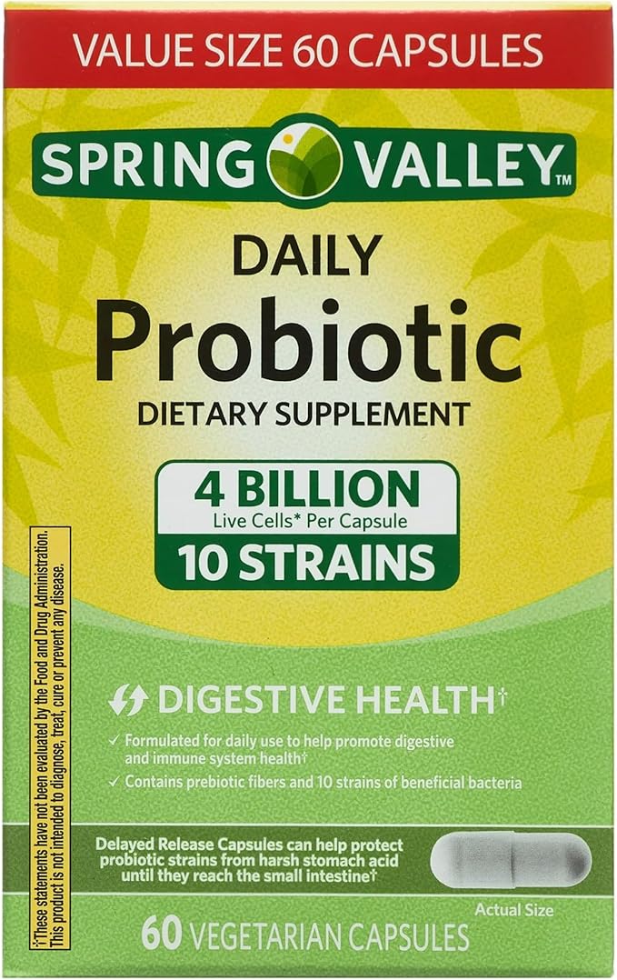 Spring Valley Daily Probiotic Dietary Supplement 4 Billion 60 Vegetarian Capsules