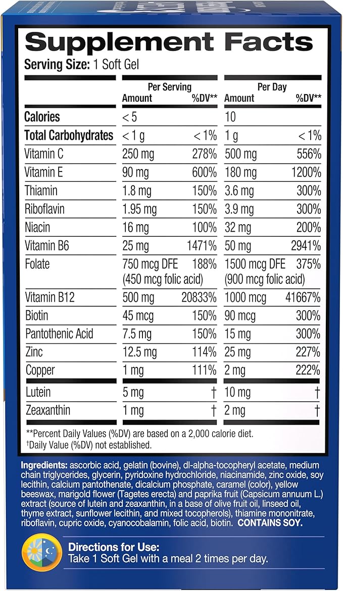 PreserVision AREDS3 Eye Vitamins #1 Eye Doctor Recommended Brand AREDS 2 Formula with 8 B-Vitamin Complex Promotes Healthy Cellular Eye Function* 3-in-1 Macular Supplement 120 Softgels