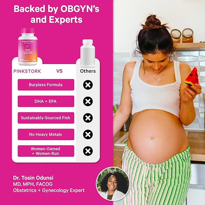 Pink Stork Omega-3 DHA - 540 mg Fish Oil Supplements with DHA and EPA Prenatal and Postpartum Essentials for Cognitive Health + Fetal Development - 60 Softgels - Packaging May Vary