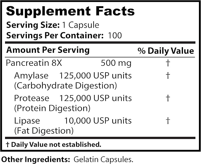 Dr. Clark Pancreatin 8X Enzyme Supplement 500mg | Several Digestive Aids Formulas Promotes Proteins Fat | Carbohydrates Healthy Supports Optimal Digestion - 100 Gelatin Capsules