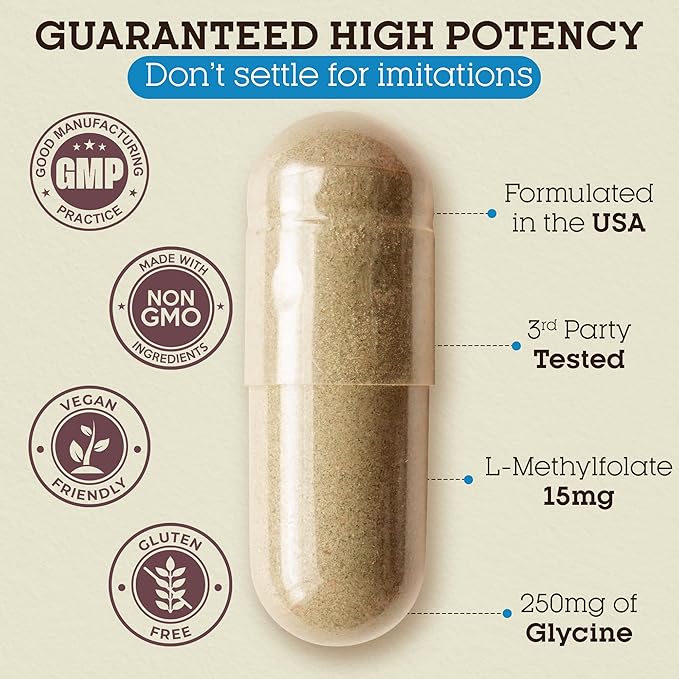 Teraputics L-Methylfolate 15mg | 120 Vegan Capsules | Premium | 5-MTHF Active Methyl Folate Supplement for Mood Homocysteine Methylation – Non-GMO Gluten-Free No Fillers - Folic Acid Brain Support