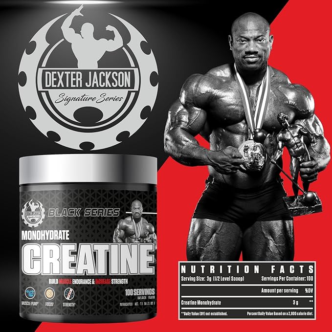 DEXTER JACKSON Black Series Monohydrate Creatine | 300g | 100 Servings | Premium Micronized Creatine for Strength Muscle Growth &amp Recovery