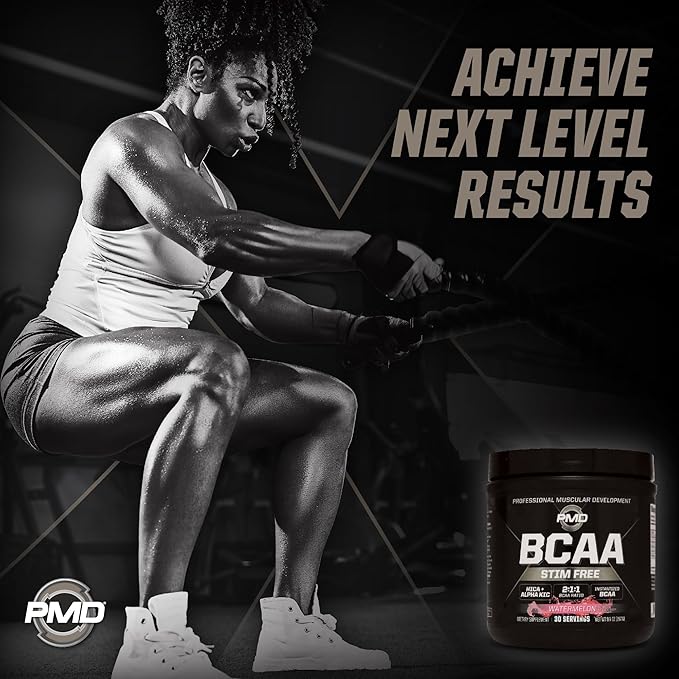 PMD Sports BCAA Stim-Free Amino Acids - Better Workout Performance Enhanced Recovery Daily Energy Muscle Builder and Muscle Sparing - BCAA Powder Drink Mix - Watermelon (30 Servings)