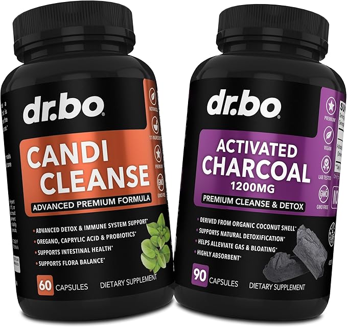 Activated Charcoal &amp Candi Cleanse Support - Organic Coconut Charcoal Pills &amp Anti Overgrowth Pills for Stomach Gas and Bloating for Men Women Kids - Oral Herbal Oregano &amp Caprylic Acid Ca