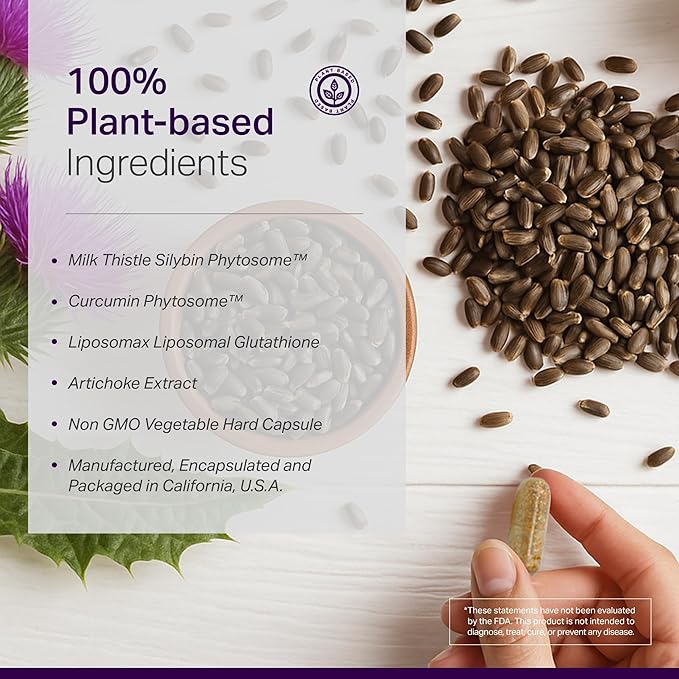 Vital Liver Health Formula - Milk Thistle Supplement for Antioxidant Support Wellness Maintenance &amp Rapid Absorption - Non-GMO Gluten-Free Plant-Based - 60 Veggie Capsules