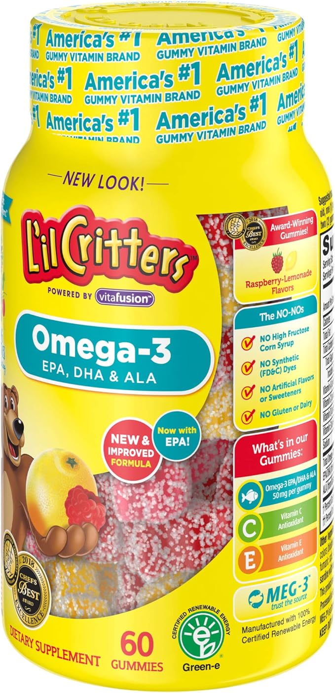 Lil Critters Omega-3 DHA LemonadeChewable 60 Count Pack of 2