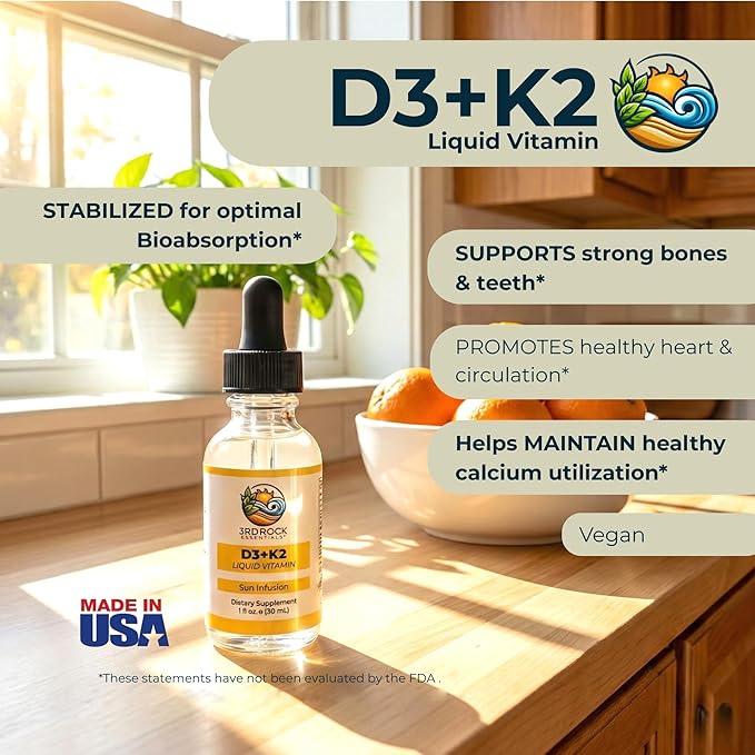 3rd Rock Essentials Vitamin D3 4000 IU + K2 MK-7 Liquid Drops – High Absorption Chelated Formula – 600 Drops (4 Month Supply) – Bone Immune &amp Calcium Support – Non-GMO Gluten Free Supplement