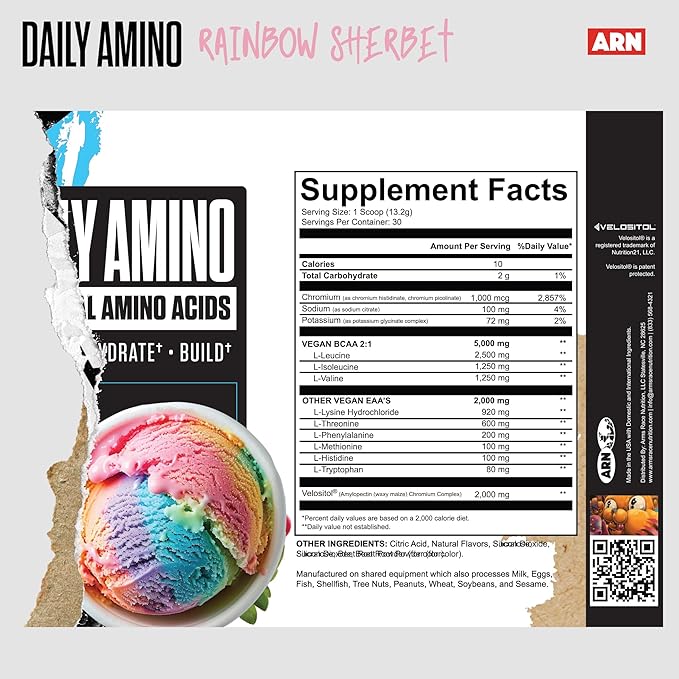 Arms Race Nutrition | ARN | Daily Amino Essential Amino Acids (30 Servings Rainbow Sherbet)