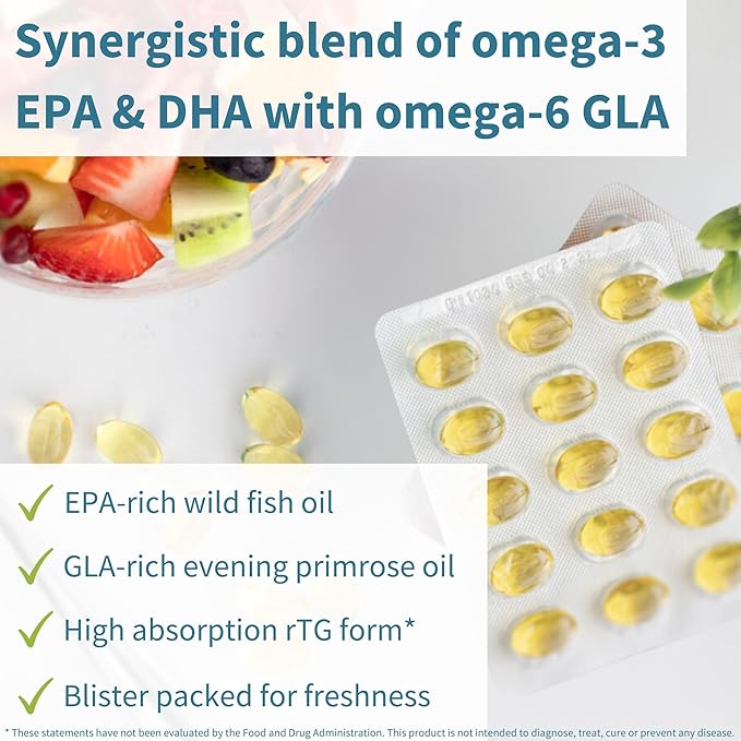 Igennus Pharmepa rtg Omega 3 EPA DHA Fatty Acids 1000mg IFOS Certified High Potency Wild Fish Oil with GLA Evening Primrose Oil Lemon Flavor 60 Softgels