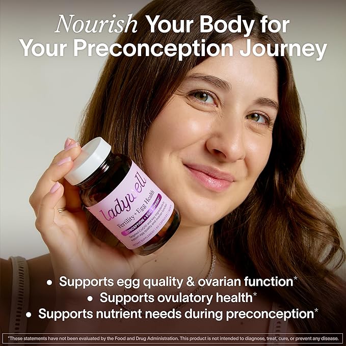 Ladywell Fertility + Egg Health | Fertility Support | Ovarian Health Egg Quality Ovulation &amp Conception Wellness Support | CoQ10 Folate + Key Ingredients | Science-Backed Women’s Supplement 60