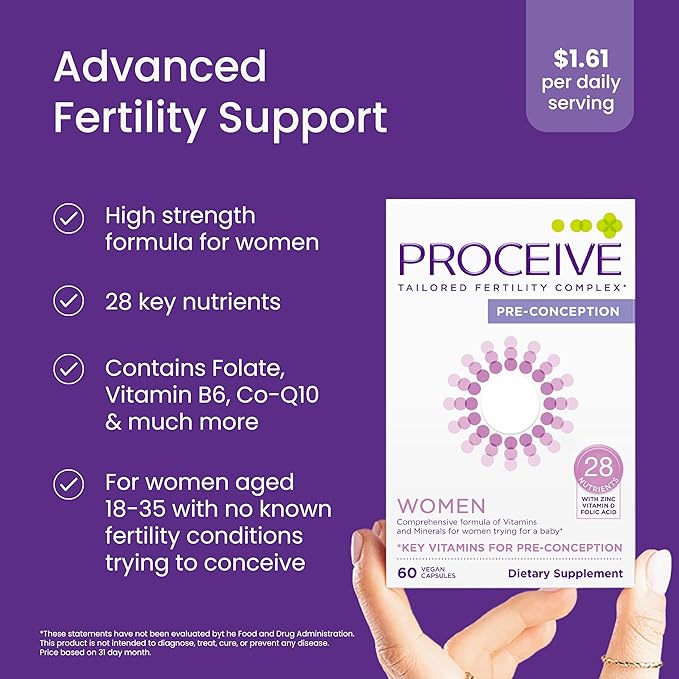 Proceive Tailored Fertility Supplement for Women Pre Conception Vitamins Minerals &amp Amino Acids with Vitamin D Zinc COQ10 Folate &amp Vitamin B6 Pre Pregnancy Multivitamin 60 Vegan Capsu