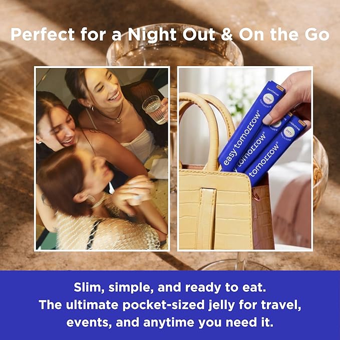 EASY TOMORROW - Natural Energy &amp Morning Vitality Jelly Stick - Daily Korean Skin Health Supplement &amp After Drinking Support with DHM &amp Glutathione - K-Beauty Inspired (White Grape Flavor