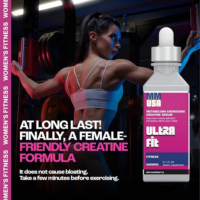 MMUSA Ultra Fit Creatine Serum for Women. Supports Muscle Recovery Fitness &amp Belly Fat Reduction. Ideal for Running Cycling &amp Aerobics Exercise. Muscle Tone Without Bulk. Strawberry 5.1 Fl