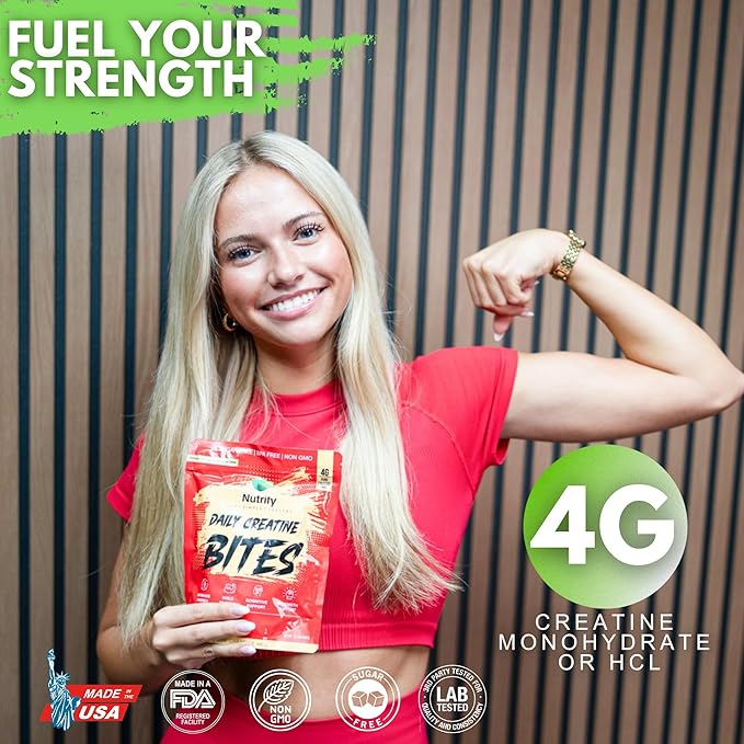 Nutrify Daily Creatine Gummies for Women and Men - 4g Creatine Monohydrate per Serving for Muscle Growth &amp Recovery - Sugar-Free Low-Calorie with Vitamin B12 for Energy Boost 60 Count - Melon Ma