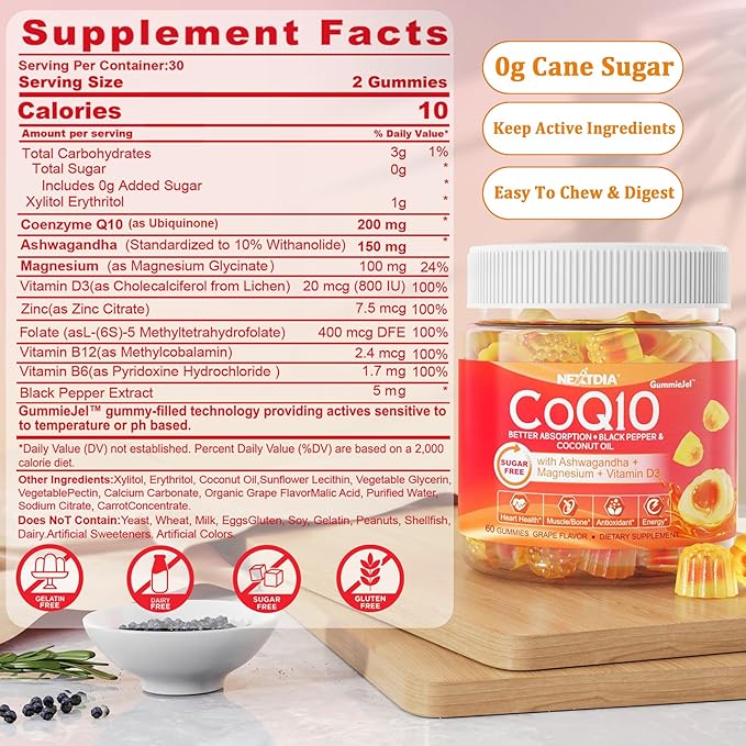 Nextdia CoQ10 200mg Filled Gummies 1 Pack + Vegan Vitamin D3 5000IUK2 Gummies 2Pack