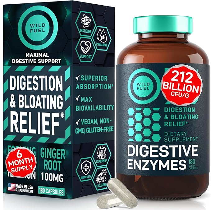 Digestive Enzymes for Women and Men with Probiotics and Prebiotics - Vegan Digestive Enzyme Blend - Bloating Support Gut Health &amp Digestion Supplement with Artichoke Ginger Turmeric - 180 Capsule