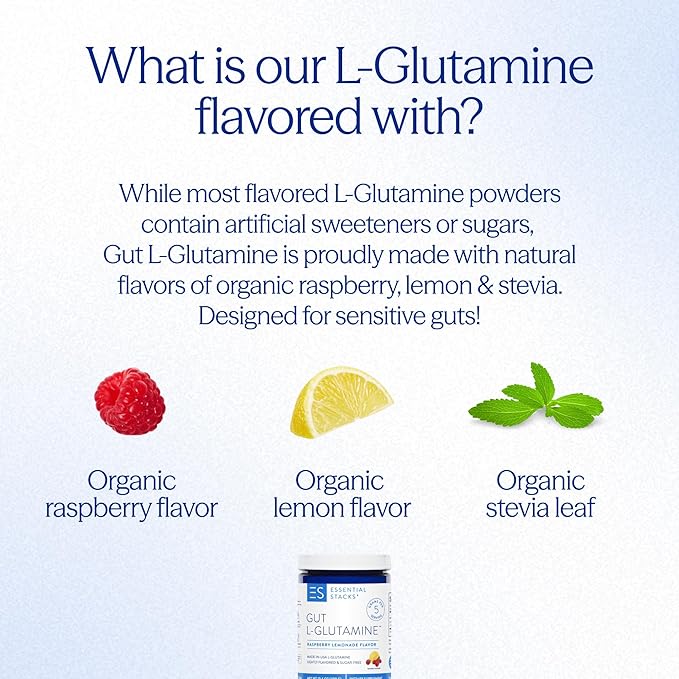 Essential Stacks L-Glutamine Powder Bundle - Unflavored &amp Raspberry Lemonade Flavor