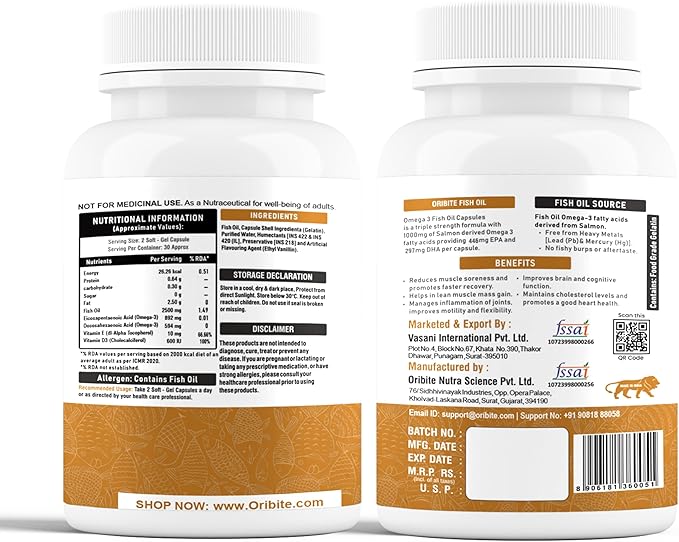 Omega-3 Fish Oil 2000mg – Supports Heart Skin &amp Eye Health – 60 Softgel Capsules with EPA &amp DHA – Burpless Premium Fish Oil Supplement