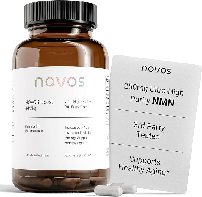 Novos Boost NMN - Contains 250 mg of High-Purity NMN 60 Capsules Supports Cellular Repair and DNA Protection Boosts NAD+