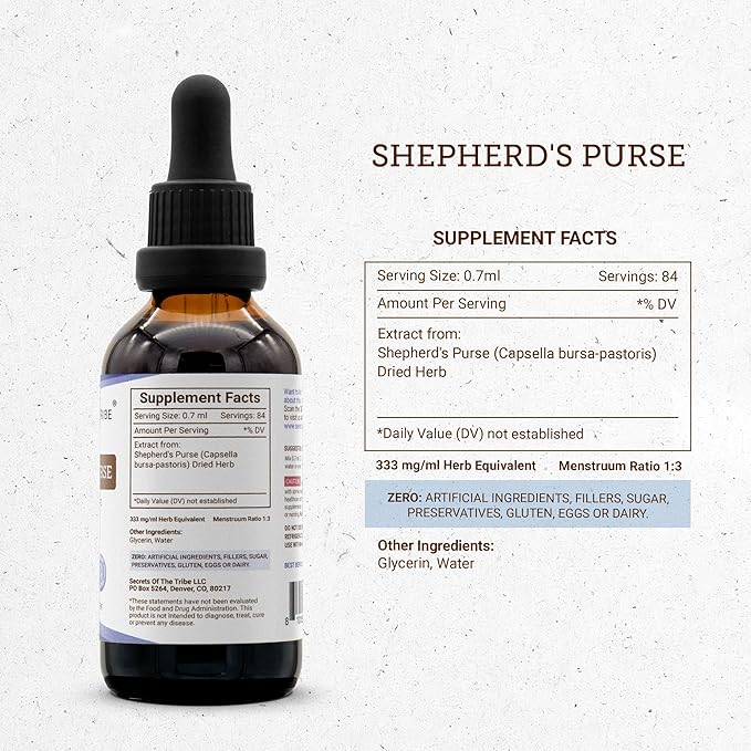 Secrets of the Tribe Shepherd's Purse Alcohol-Free Liquid Extract Shepherd's Purse (Capsella Bursa-Pastoris) Dried Herb (2 FL OZ)
