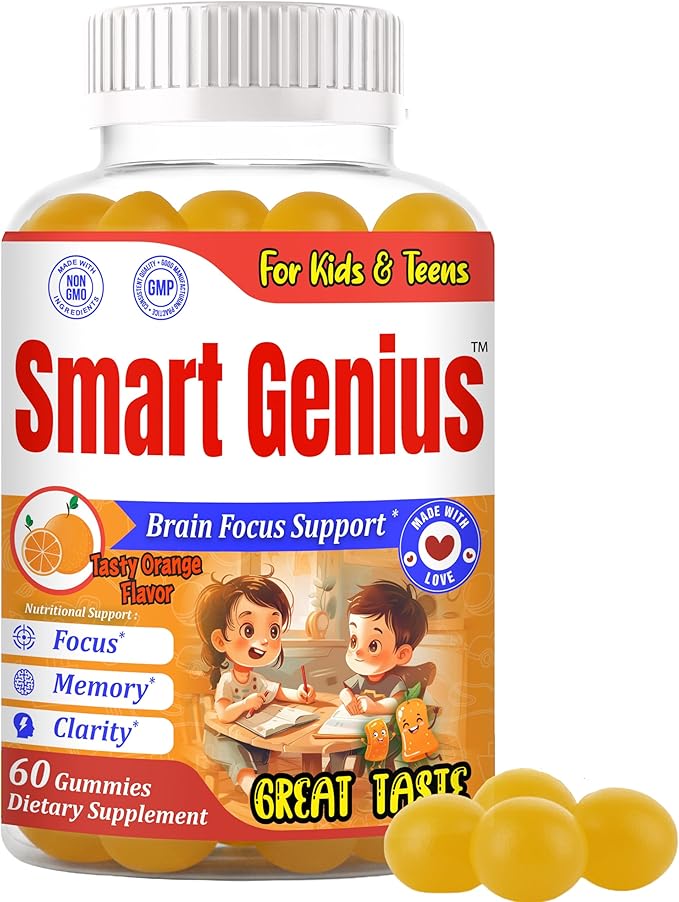 Smart Genius Omega 3 for Kids Focus and Attention Supplements Kids Vitamin Gummies Focus Supplement for Kids Brain Support Teen Vitamin- 60 Gummy