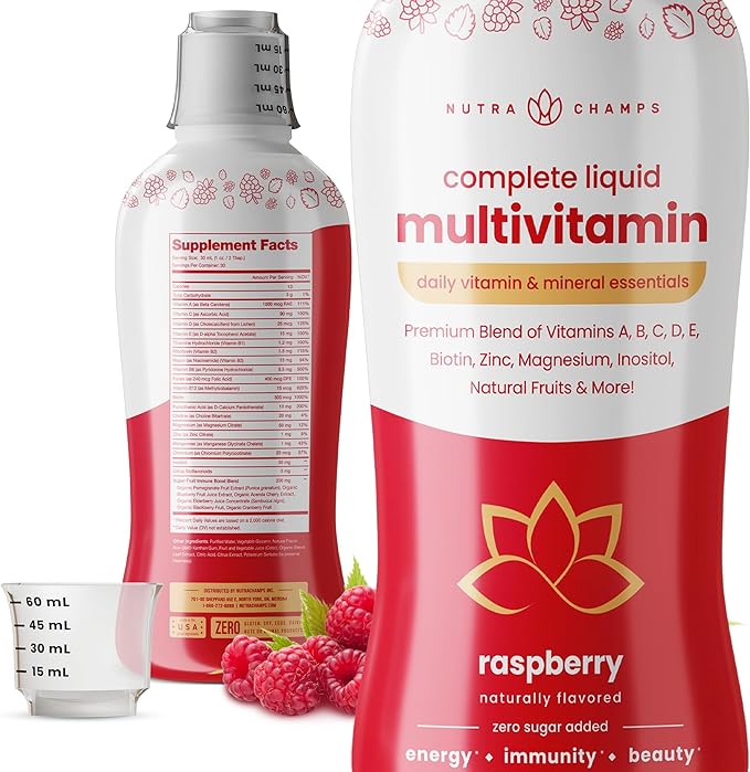 NutraChamps Complete Liquid Multivitamins | No Added Sugar | Vitamins for Women Men &amp Kids | Vegan Liquid Vitamin Multimineral Supplement | Energy Immunity &amp Beauty