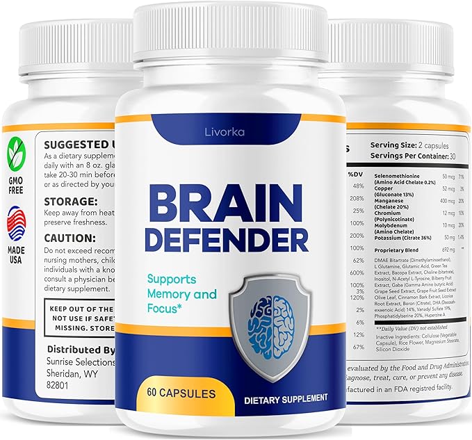 (5 Pack) Brain Defender - Official Brain Defender Supplement Advanced Pills Natural Brain and Memory Support Brain Defender Health &amp Wellness Multivitamin 300 Capsules for 5 Months