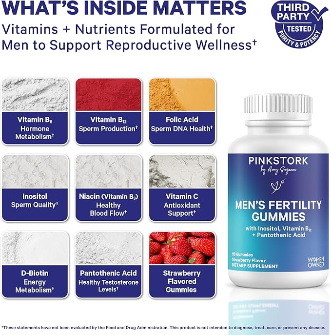 Blue Stork Fertility Supplement Gummies for Men - Male Prenatal Vitamins Conception Support for Him - Reproductive Health Hormonal Balance &amp Motility - 90 Count