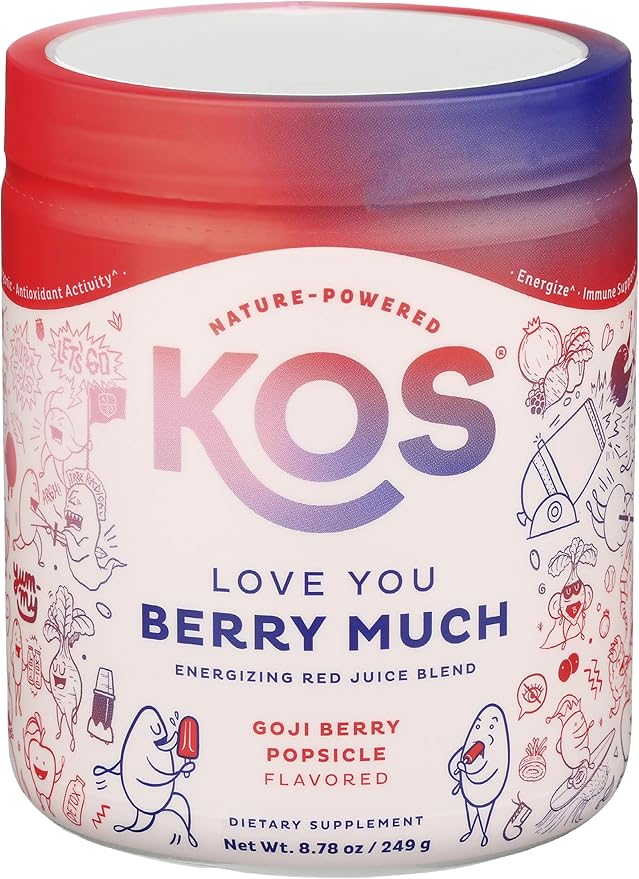 KOS Reds Superfood Powder for Antioxidants - USDA Certified Organic Beet Root Goji Berries Acai Pomegranate Coconut Water &amp Digestion Enzymes- Goji Berry Popsicle Flavor Juice Mix - 28 Serving