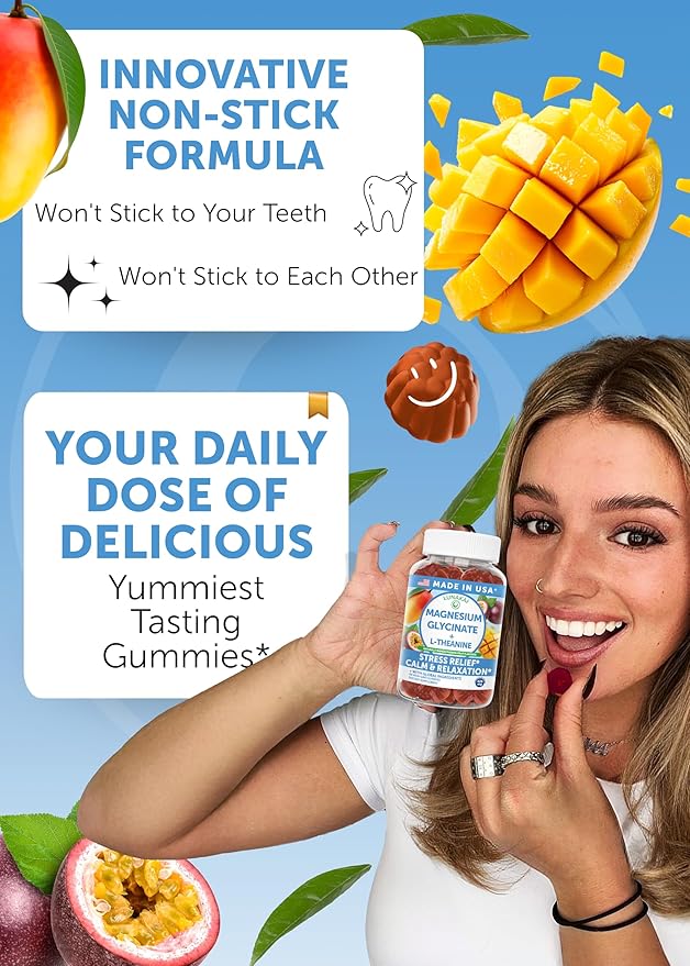 Lunakai USA Made Magnesium Glycinate Gummies with L-Theanine for Kids &amp Adults – 420mg Magnesium Supplement for Calm Sleep &amp Stress Support 60ct