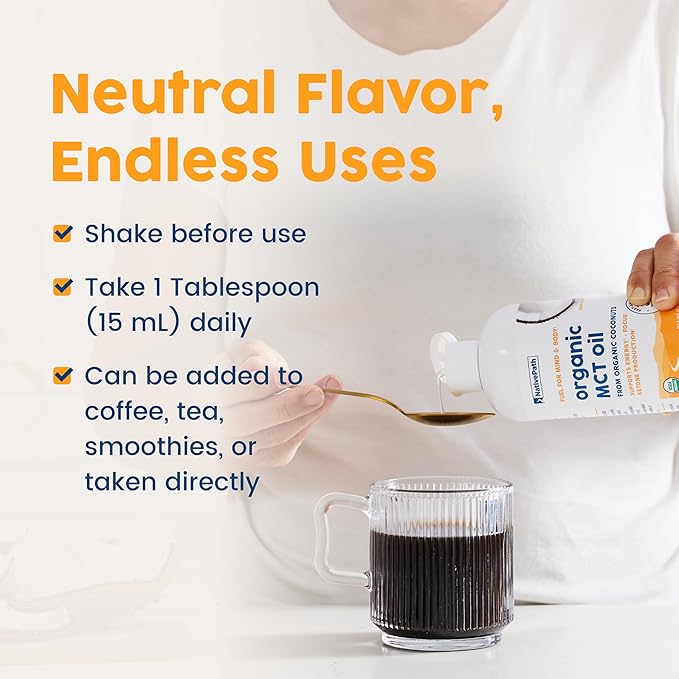 NativePath MCT Oil Liquid - Premium Organic C8 C10 from Coconuts - Caprylic Acid for Keto Coffee - Paleo Vegan Flavorless Non-GMO - 30 Servings