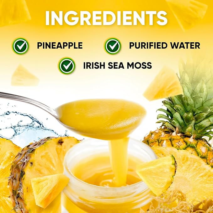 Wildcrafted Irish Sea Moss Gel 16 oz | Made in USA | Gold Seamoss Superfood | Rich in Vitamins &amp Minerals | Real Fruit | Nutritional Supplement | Pineapple