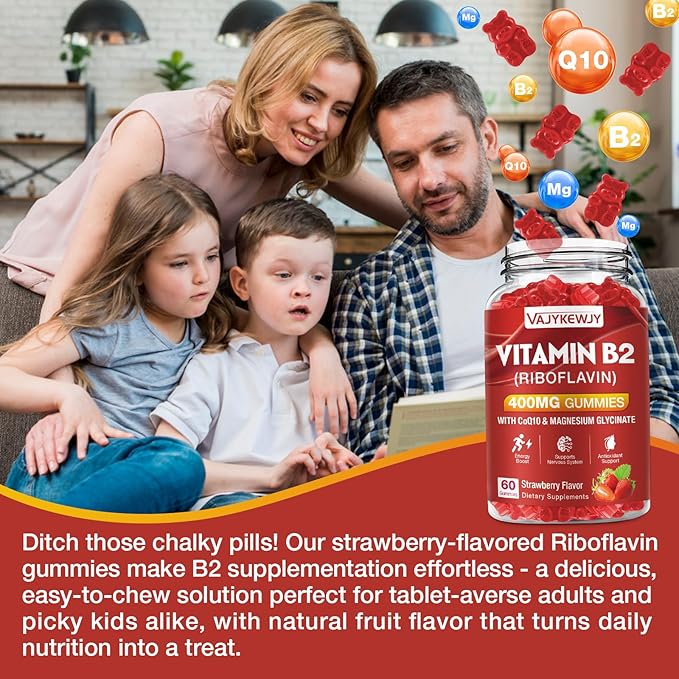 Vitamin B2 Riboflavin 400mg Gummies for Energy &amp Metabolism Support - Delicious Strawberries Flavor Vegan Gummies - Non-GMO Gluten Free - 120 Count