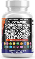 Clean Nutraceuticals Glucosamine 1500mg Chondroitin 1200mg MSM with Turmeric Curcumin Collagen Hyaluronic Acid Omega 3 – Joint Health Supplement for Men &amp Women – Joint Complex – 120 Count