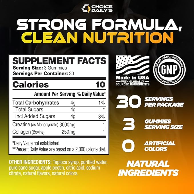 Creatine Gummies - 90 Vegan Friendly Chews - USA Made - Boosts Recovery - Builds Muscle - Enhanced Cognitive Benefits (Large Pineapple Mango)