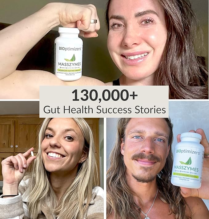 BIOptimizers MassZymes Digestive Enzymes - Probiotic Breakthrough Bundle – Gut Health &amp Bloating Relief – Prebiotic &amp Enzyme Support for Digestion Energy Health &amp Recovery – 180 Vegan Ca