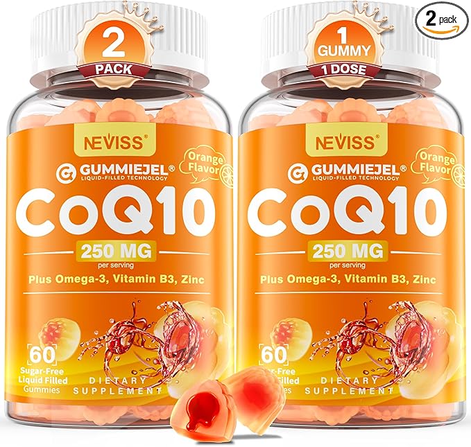 Sugar-Free CoQ10-250mg Filled Gummies - 4 Months Supply - Plus Omega-3 Vitamin B3 &amp Zinc High Absorption Coenzyme Q10 Supplements for Hear-t Health Cellular Energy &amp Antioxidant Support 2-