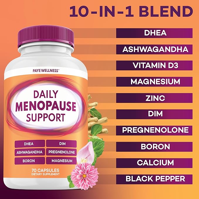 Menopause and Perimenopause Supplement for Women 10-1 Relief Formula for Hot Flashes Night Sweats Mood Energy &amp Hormone – DIM Ashwagandha Vitamin D DHEA Zinc Magnesium 2-Pack 140 Capsules