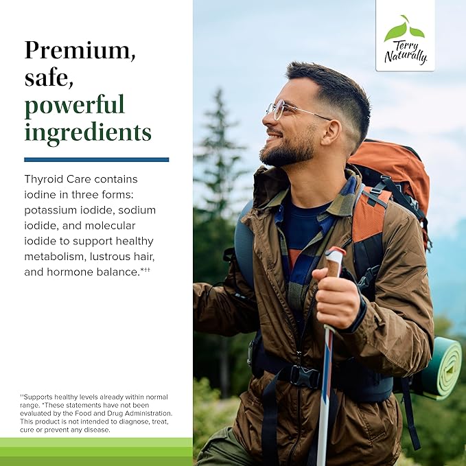 Terry Naturally Thyroid Care - Immune Health &amp Energy Support Formula - Nutritional Supplement with Iodine for Thyroid Health Support - Wellness Supplement with L-Tyrosine - 120 Capsules (Pack of
