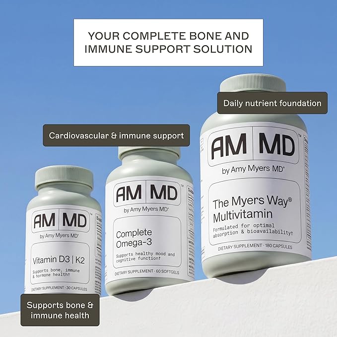 Amy Myers MD Vitamin D3/K2 10000 IU Capsules - Daily Vitamin Supplement for Bone Immune &amp Hormone Health Support - Healthy Mindset &amp Relaxation Aid - 30 Capsules