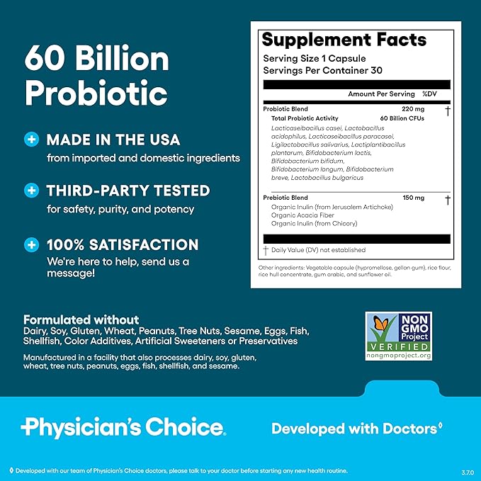 Physician's CHOICE Daily Gut Essentials Bundle: Easy Mix Fiber Digestive Enzymes &amp 60 Billion Probiotic