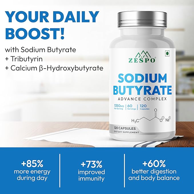 Sodium Butyrate 1000 mg (1350 mg Advanced Complex) – Micro-Encapsulated Butyrate with Tributyrin Calcium BHB &amp Baobab 120 Vegan Capsules (60 Servings)