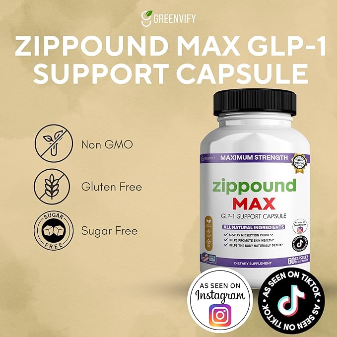Zippound MAX GLP-1 Support Capsules Maximum Strength All Natural Ingredients 60 Capsules 30-Day Supply (3)