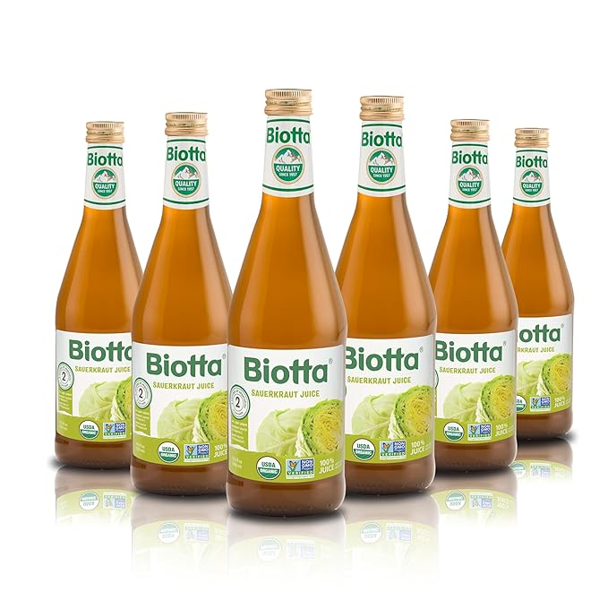 Biotta Organic Sauerkraut Juice - 100% Vegetable Juice for Energy Immunity &amp Wellness - Excellent Source of Nutrients - All Natural Non-GMO Gluten-Free (16.9 Fl Oz Pack of 6)