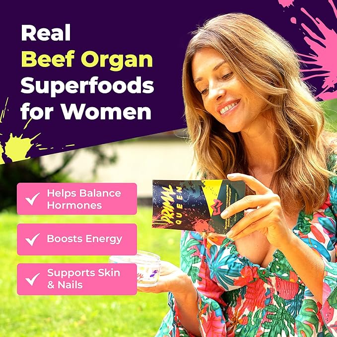 Primal Queen Female-Optimized Beef Organ Superfood Supplement (Beef Liver Kidney Heart &amp 3 More) - 100% Grass Fed Pasture Raised Cattle - Balance Hormones Energy &amp More for Women (Pack o