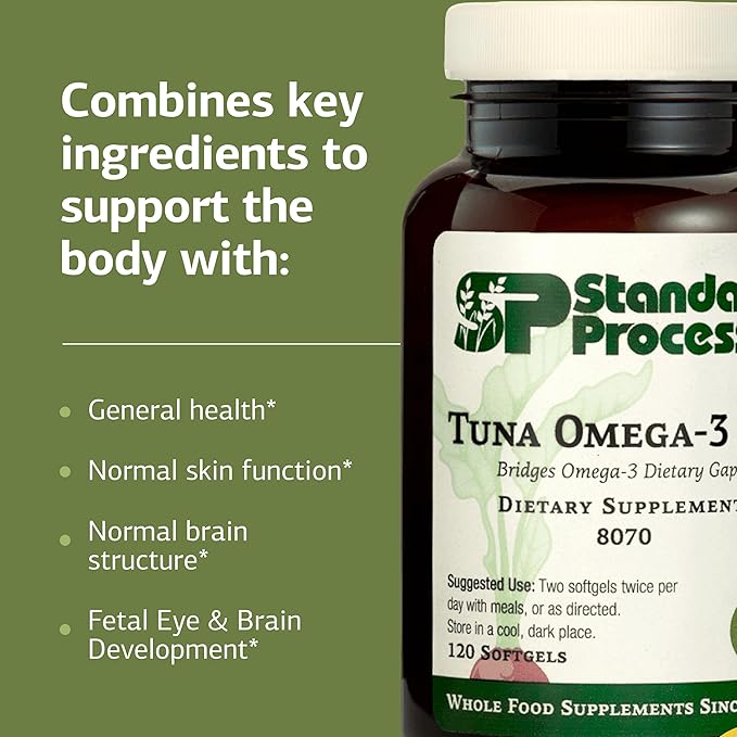 Standard Process Tuna Omega-3 Oil - Brain &amp Eye Health Support Supplement - Essential Fatty Acid Supplement with Omega-3 - Nutritional Supplement to Aid Skin Health - 120 Softgels