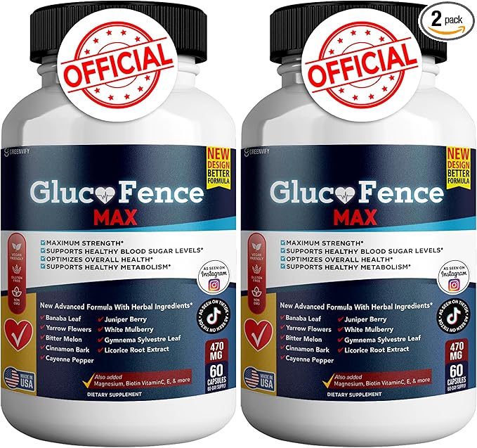 Gluco Fence Max All Natural Formula to Maintain Healthy Levels Maximum Strength Daily Formula Blood Reviews (2 Pack - 120 Capsules)