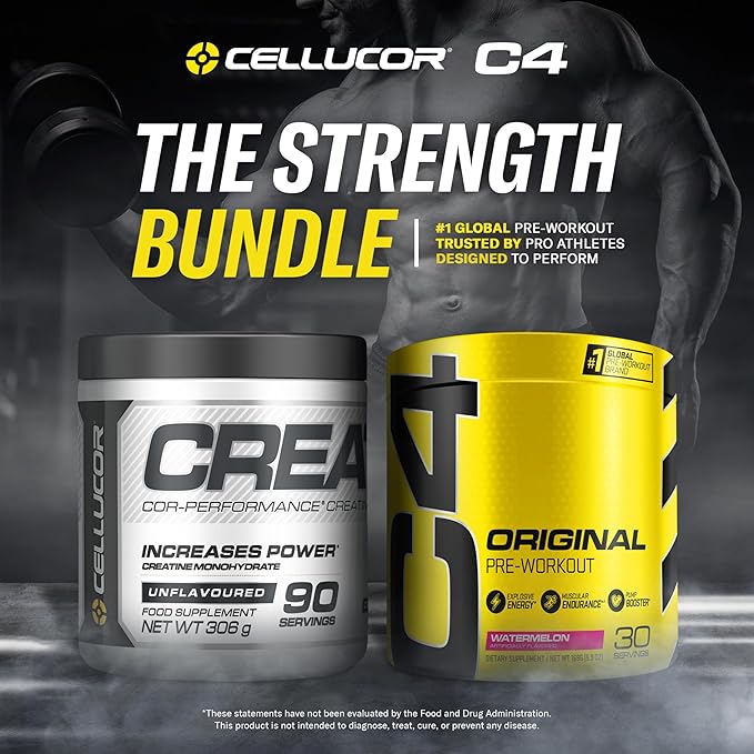 Cellucor Pre Workout &amp Creatine Bundle C4 Original Pre Workout Powder Watermelon 30 Servings + Cor Performance Creatine Powder 72 Servings